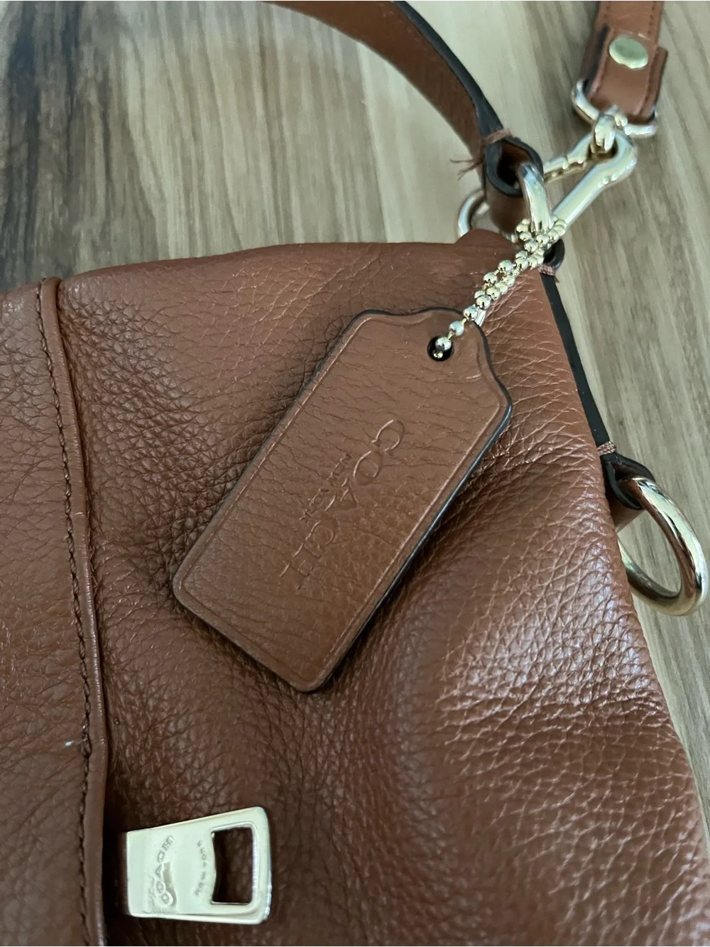 Coach Brown Pebbled Shoulder Bag with Zipper Logo Accent & Inner Pockets
